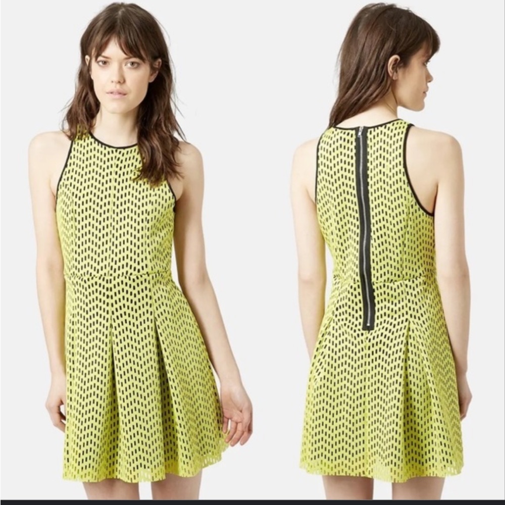 TOPSHOP Neon Yellow Laser Cut Skater Dress